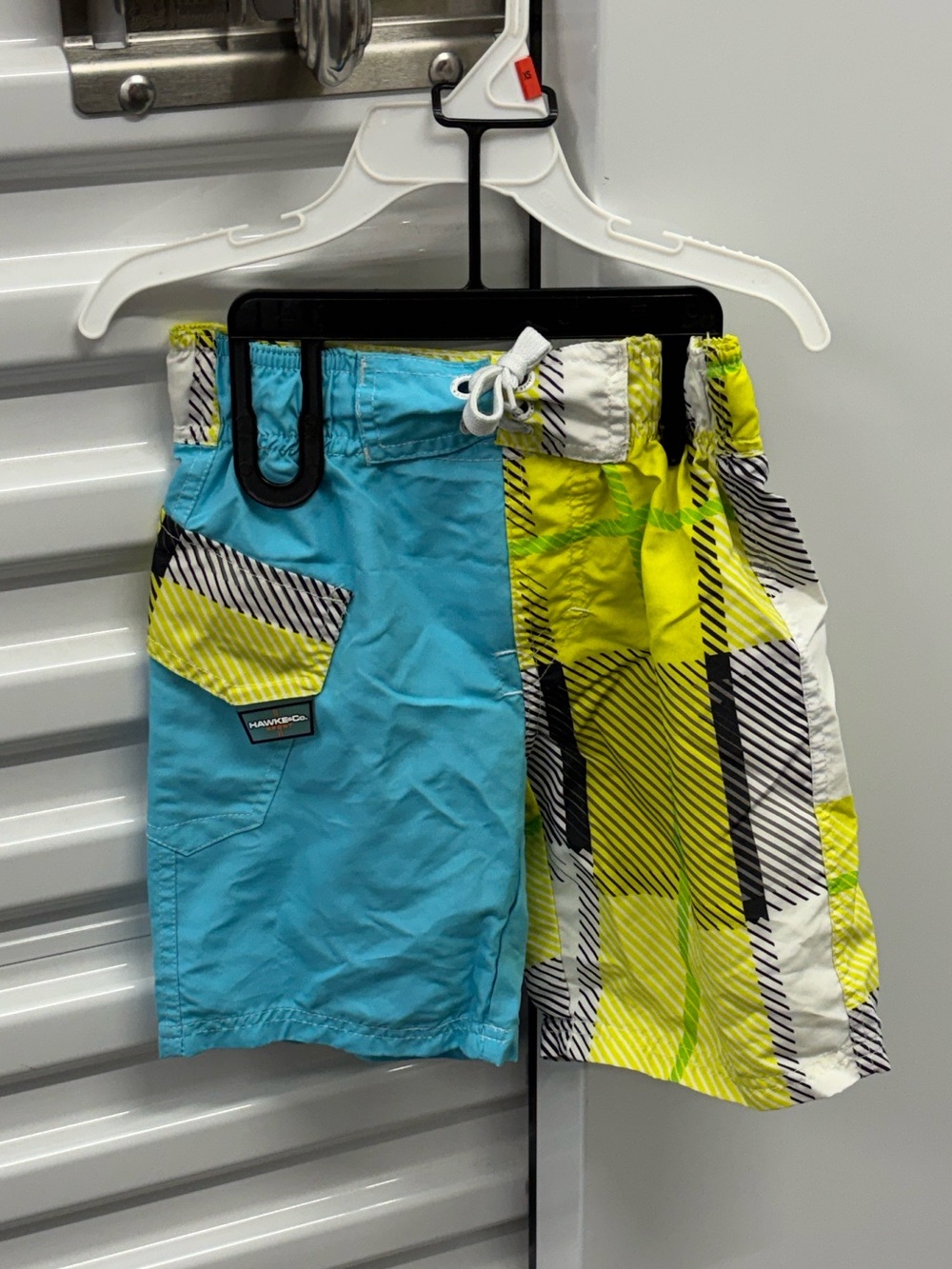 Hawke & Co Sport Boys Aqua and Neon Yellow Swim Shorts Trunks Mesh Elastic 3/4